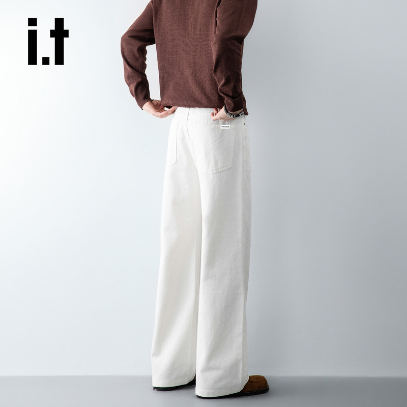 It: Chocoolate High-End White Straight-Leg Jeans for Men, Trendy Brand, Loose Cleanfit Wide-Leg Pants