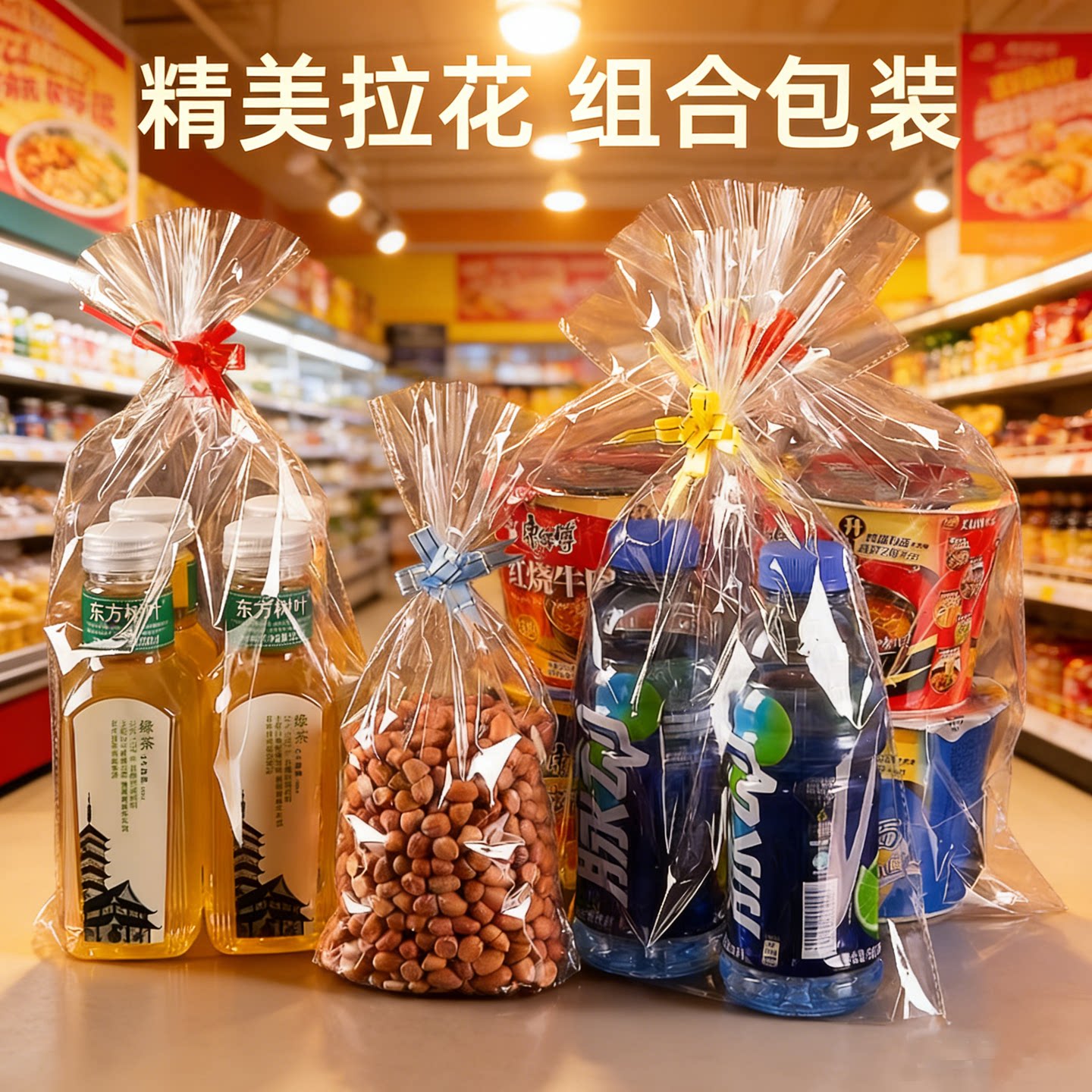 礼品立体透明打包袋 塑料包装袋 饮料酸奶超市药店促销组合礼品袋