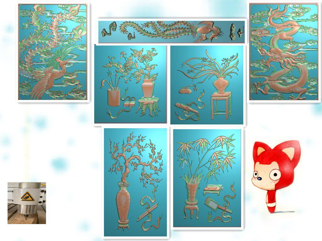 Plum orchid bamboo and chrysanthemum TV cabinet large wardrobe jdp finely carved wood carving antique furniture grayscale map bmp