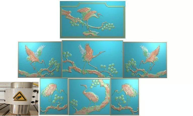 Finely Carved Plot Reliqual Grey Plot of Honolulu Sandalwood Flowers Bird Pine Crane Backrest Sofa BED DOOR PANEL BACKREST