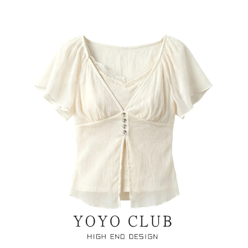Brand Discount French-Style Faux Two-Piece Lace Mesh Patchwork Blouse, Summer Gentle Vibe Slimming Top for Women Brand Discount French-Style Faux Two-Piece Lace Mesh Patchwork Blouse, Summer Gentle Vibe Slimming Top for Women