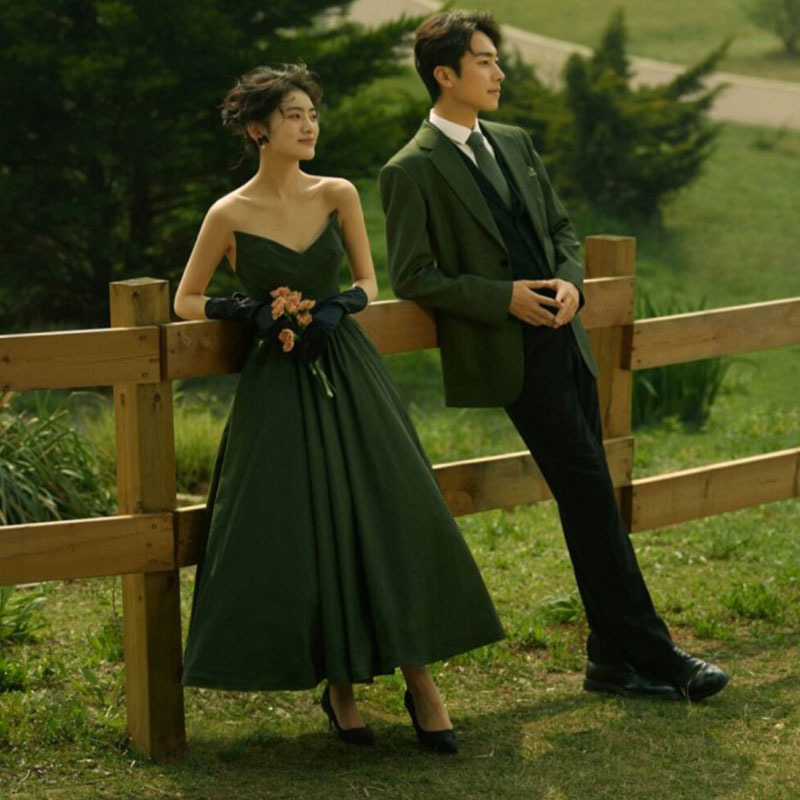 Photo Studio Wedding Outdoor Photography Green Forest Style Dress Retro Dress Couple Photo Shoot Clothing Summer Light Wedding Dress