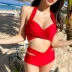 Nhật Bản và Hàn Quốc phong cách mới đồ bơi xẻ tà bikini màu đỏ có gọng nhỏ ngực tụ họp mùa xuân nóng áo tắm phụ nữ sexy - Bộ đồ bơi hai mảnh