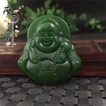 High imitation Beyyu Ruyi Buddhist Ruyi Chain pendant laughing Buddha spinach green great degree Buddha Buddha Jade Pendant Necklace