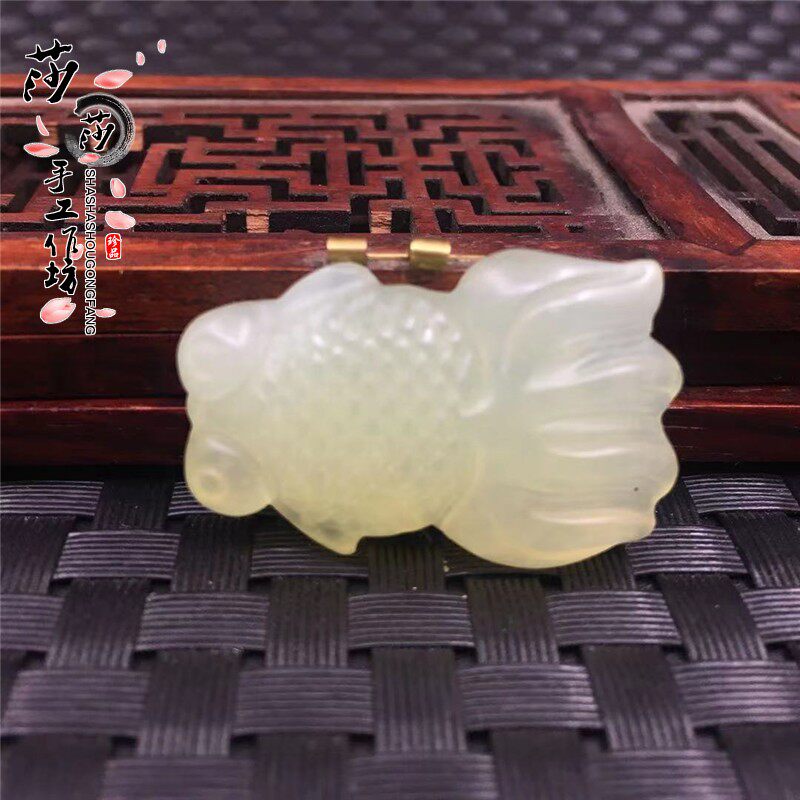 Xiu Jade Single-sided Engraving Goldfish Year With Pendant Pendant Jade Peu Ancient Wind Hanfu accessories Accessories Waist Accessories Car Pendant