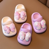 Детские мультяшные тапочки с бантиком, милые туфли, нескользящие слайдеры для раннего возраста