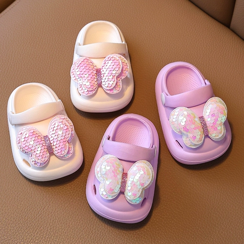 Детские мультяшные тапочки с бантиком, милые туфли, нескользящие слайдеры для раннего возраста