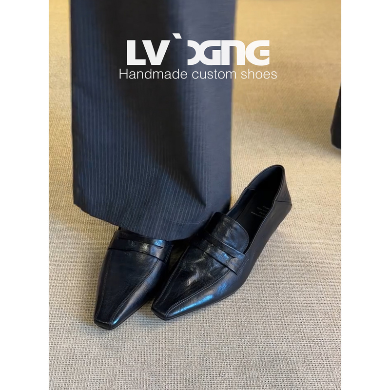 Sheepskin Version ~ French-Style Shallow Mouth Loafers for Women 2026 New Square-Toe Slip-On Black Leather Shoes Sheepskin Version ~ French-Style Shallow Mouth Loafers for Women 2026 New Square-Toe Slip-On Black Leather Shoes