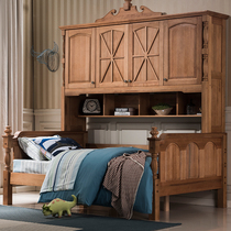  Wardrobe bed integrated American walnut wood with cabinet bed space-saving combination bed Childrens multi-function bed cabinet integrated bed