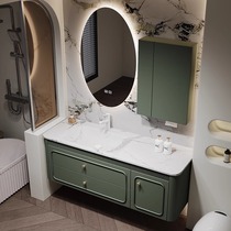 The latest French light luxury slate hot-bent integrated basin bathroom cabinet combination solid wood paint smart wash bathroom cabinet