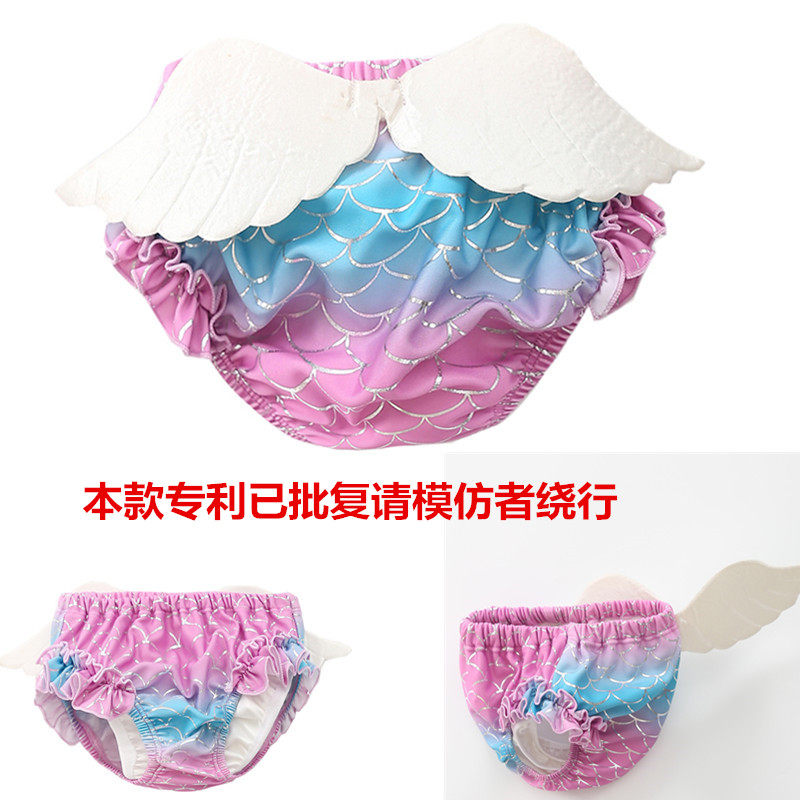 100 million Berlin Baby Anti-Swimsuit Pants Girl Waterproof Anti-Poo Swimming Pants Children Fish Scale Bronzing Gold Wings Baby Swimming Trunks