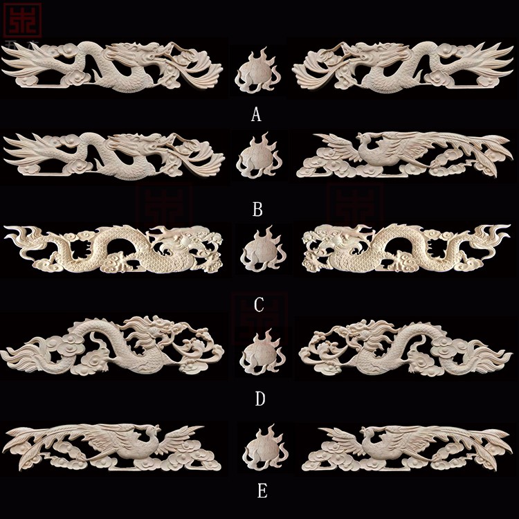 Dongyang wood carving Chinese solid wood carving Double dragon play beads Dragon and phoenix play beads door background wall shrine decorative decal