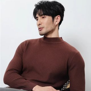 秋冬半高领男士毛衣2025新款冬季修身中领针织打底衫男装长袖内搭