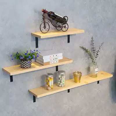 Wall shelf One-word partition Solid wood living room wall layer board book rack wall-hanging wrought iron wall partition decorative frame