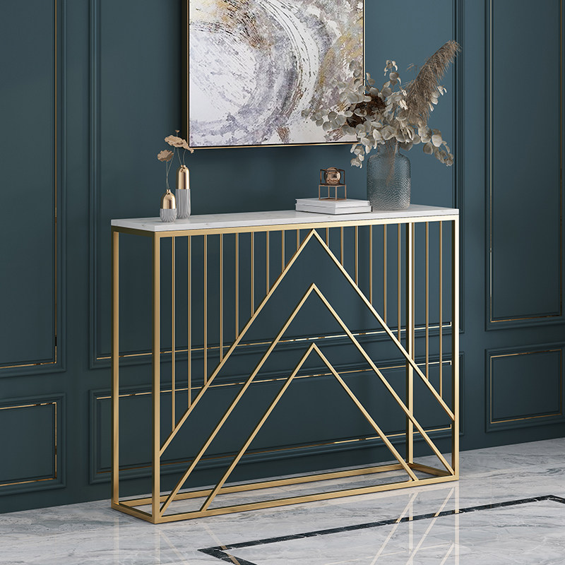Nordic marble porch table against the wall long strip case corridor light luxury art end view platform modern minimalist golden iron art