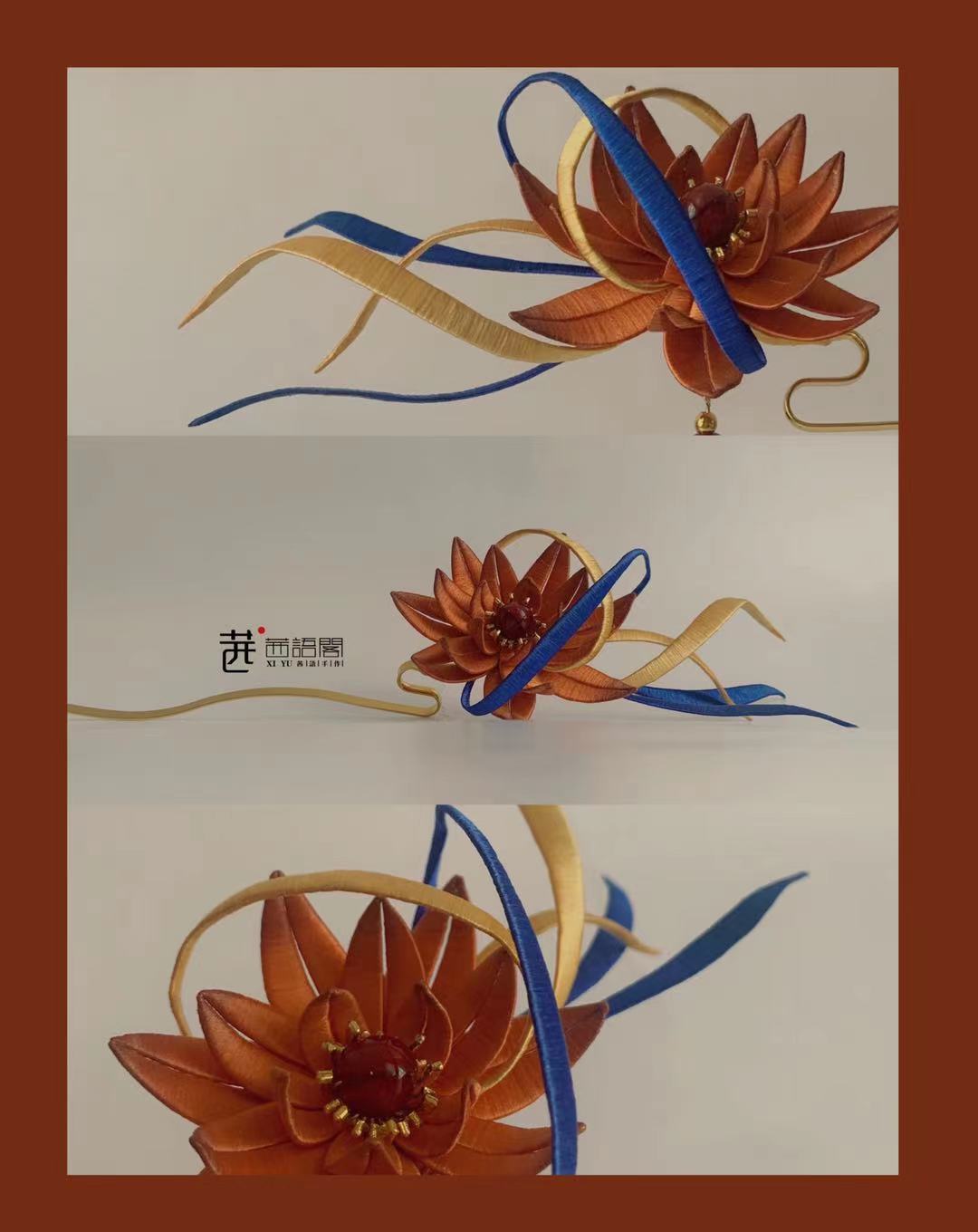 Original design Dunhuang series flying red lotus flower hairpin headdress can be matched with Tang Ming and Song Hanfu