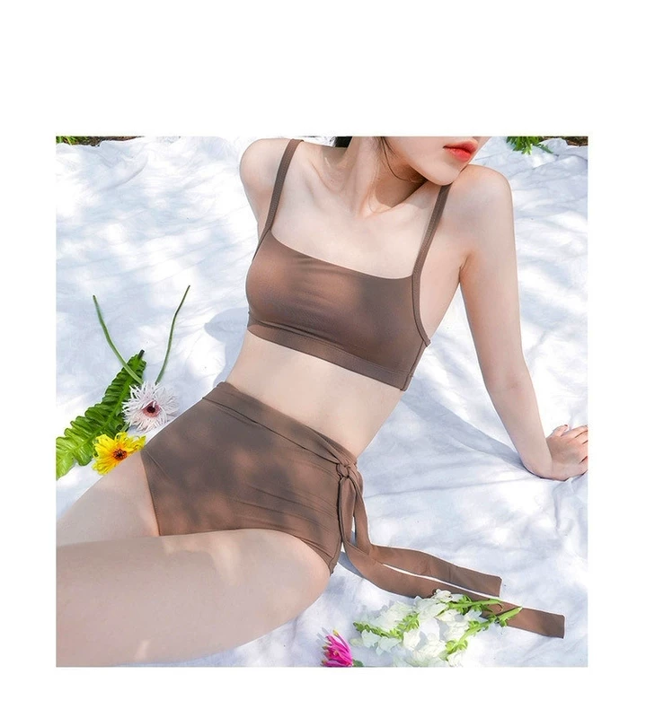 Wei Naibo 9918 retro Hàn Quốc tập hợp bikini nhỏ ngực nữ eo cao đã mỏng che bụng bikini 3 màu - Bikinis