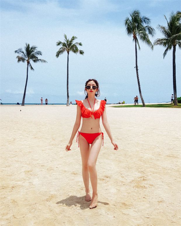 Wei Naibo 9954 Thiết kế dây đeo lá sen Hàn Quốc nữ áo tắm Khay thép tập hợp bikini nhỏ ngực - Bikinis đồ tắm bikini