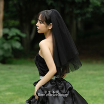 Retro black double-layer photo photo veil Halloween COS photo props short veil female headdress