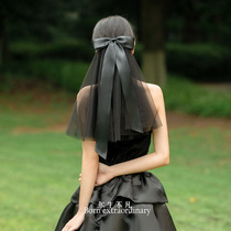 Retro photo photo black bow veil Halloween cos simple bridal Moren wedding photo veil