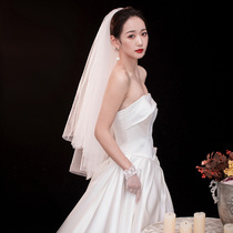 The brides main wedding yarn female veil new white photo props headdress Super Fairy Sen champagne color collar certificate veil