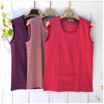 Womens cotton cardigan wide shoulder undershirt Middle-aged striped vest Old man plus size mom pullover vest underwear