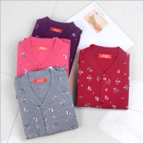 Middle-aged and elderly women cotton cardigan autumn clothes loose fat plus size pair of flap buckle comfortable long sleeve mother underwear