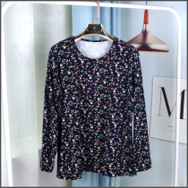 Middle-aged and elderly high collar printed autumn clothes mother plus fat size round neck base shirt Lycra cotton warm thread underwear