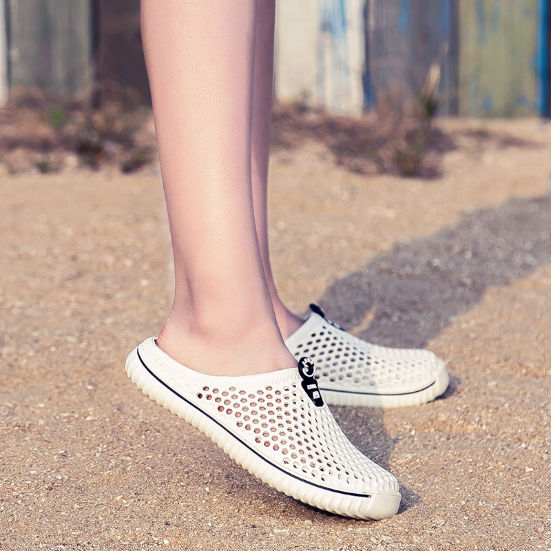 Slippers women wear fashion all-match light half slippers men's summer hollow breathable thick bottom non-slip hole beach shoes