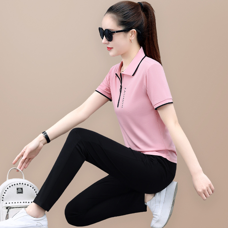 2022 Short Sleeve Sports Summer Running Two Pieces of Fashion Lap Slip Length Length and Length Leisure Dress