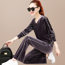 Golden Velvet Set Women Fashion 2021 New High-end Yang Temperament Loose Straight Pants Casual Two-Piece