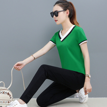 Summer casual suit womens fashion loose two-piece short sleeve trousers 2021 new sportswear slim slim