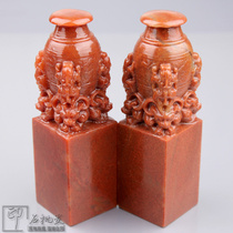 Natural Shoushan stone Alpine Frozen Four-sided animal pot seal calligraphy and painting collection