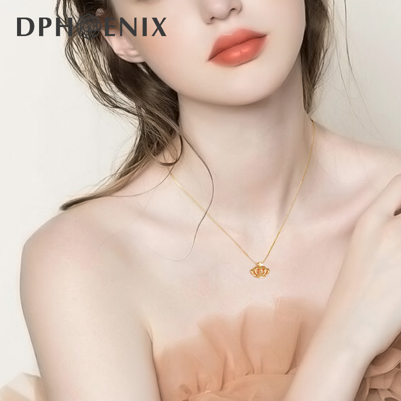 Gold necklace women's foot gold 999 hollow heart 5G crown pendant chain chain fine birthday gift