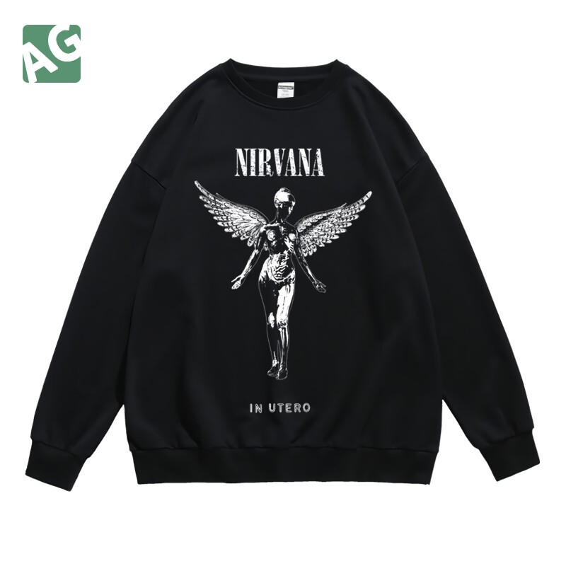 Nirvana Band Nirvana Kurt Cobain Music Festival Autumn and Winter Long-Sleeved Hoodless Crew Neck Sweatshirt for Men and Women Teenagers