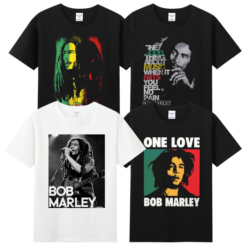 Summer Pure Cotton Round Neck Short-Sleeved Men's Rock Merchandise Reggae T-Shirt Band Bobmarley Bob Mary