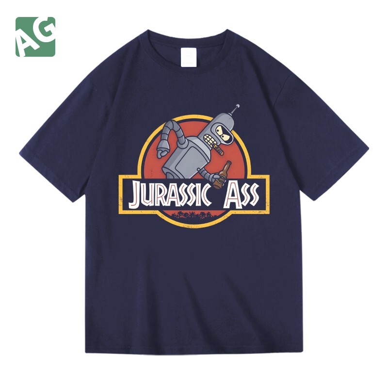 Parody of Futurama Anime Collaboration with Jurassic Park Pure Cotton Short-Sleeve T-Shirt for Men and Women Summer