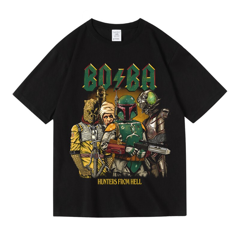 Loose Bf T-Shirt with Star Wars the Mandalorian Boba Fett Print, Summer Pure Cotton Round Neck Short Sleeve
