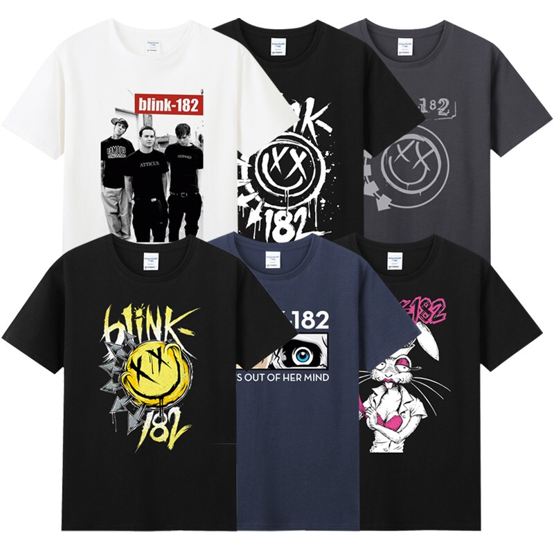 Agitation Summer Pure Cotton Round Neck Short Sleeve Men's Rock Merchandise Teen T-Shirt Band Blink182