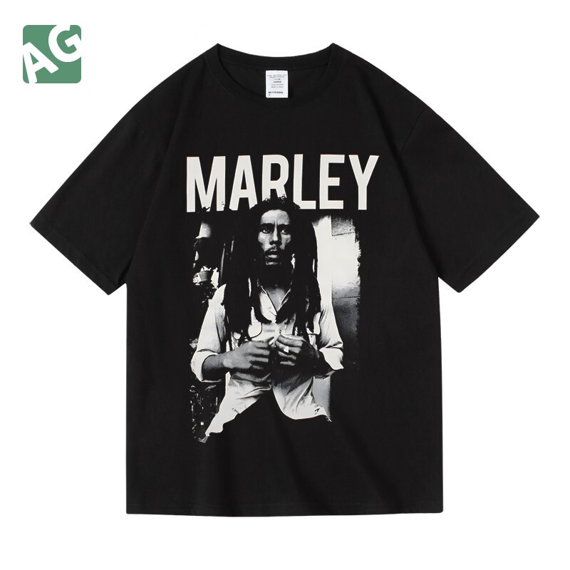 Bob Marley Reggae Singer Merchandise Short-Sleeved Summer Round-Neck Pullover Pure Cotton Unisex T-Shirt Pure Cotton