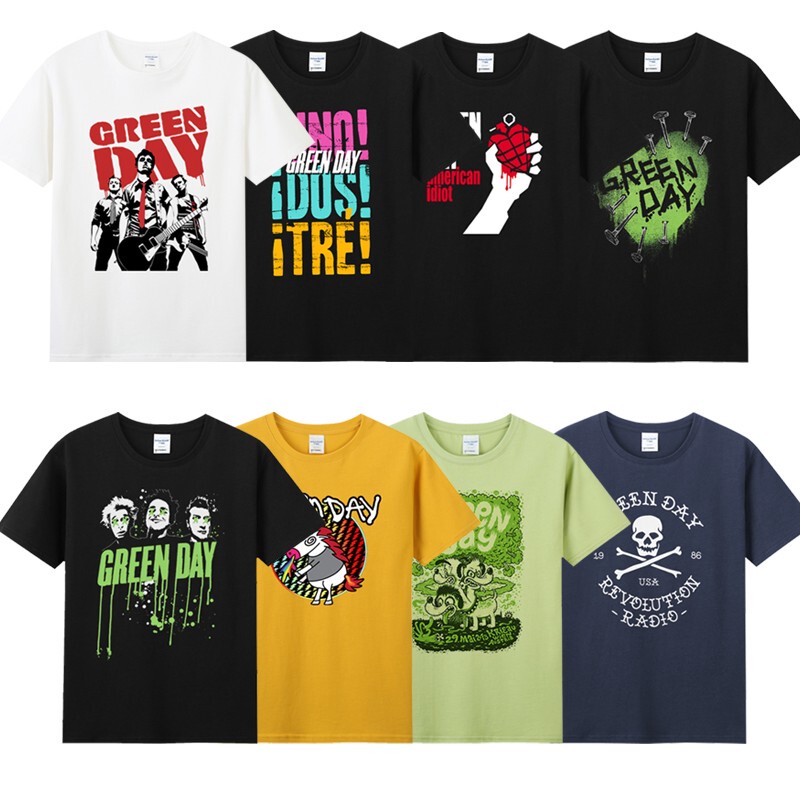 Summer Pure Cotton Round Neck Short-Sleeved Men's Rock Merchandise Youth T-Shirt Band Greenday Green Day