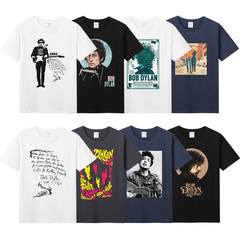 Summer Loose-Fitting Large Size Pure Cotton Round Neck Short-Sleeved Rock Band T-Shirt Men's Summer Clothes Bobdylan Bob Dylan