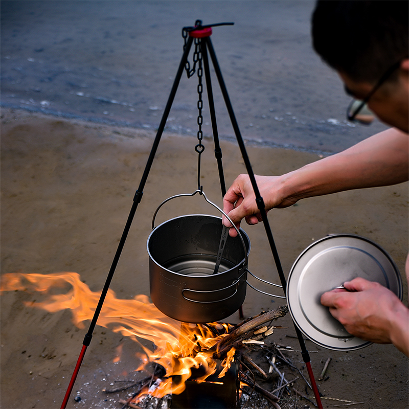 Outdoor Campfire Tripod BBQ Roast Barbecue Grill Stainless Steel Hanging Pan Rack Camping Nic large triangular bracket