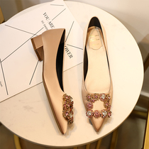  Givenivan wedding shoes women rhinestone square buckle pointed head 2020 new champagne crystal shallow mouth thick heel shoes