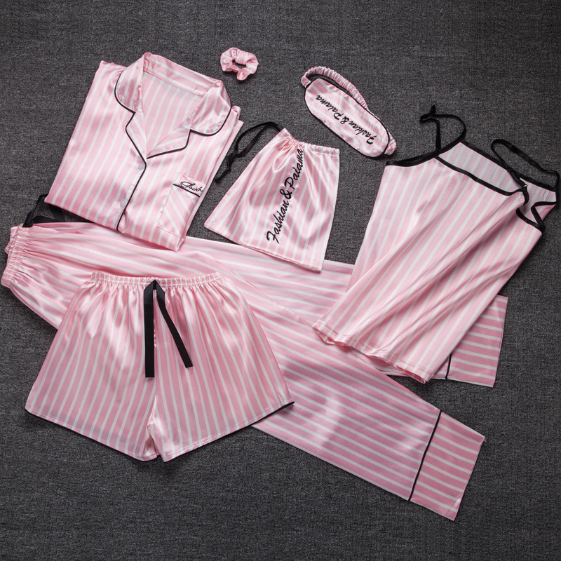Ice Silk Pajamas for Women, Summer Seven-Piece Set, Long-Sleeved Camisole, Sexy Korean Style, Cute Spring and Autumn Loungewear, Two-Piece Set Ice Silk Pajamas for Women, Summer Seven-Piece Set, Long-Sleeved Camisole, Sexy Korean Style, Cute Spring and Autumn Loungewear, Two-Piece Set