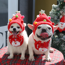 Christmas hats bibs red and green dogs cats pets teddy dogs Pomeranian autumn and winter clothes and clothing supplies