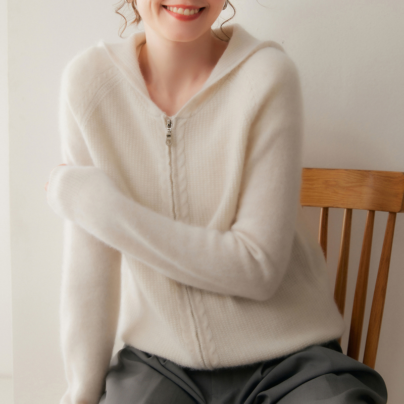 Autumn and Winter Hooded Cashmere Women's Cardigan, Raglan Loose Knit Sweater, Casual Versatile Stylish Zip-Up Hooded Jacket Autumn and Winter Hooded Cashmere Women's Cardigan, Raglan Loose Knit Sweater, Casual Versatile Stylish Zip-Up Hooded Jacket