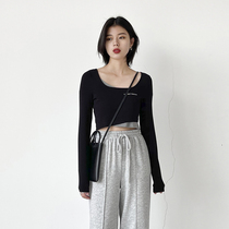 CHICVEN Doomsday Sentencing careful machine fake two pieces of color square collar short T-shirt women irregular design top