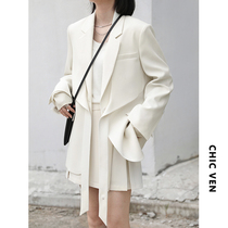CHICVEN new normal design sense cross strappy jacket asymmetrical short a skirt suit