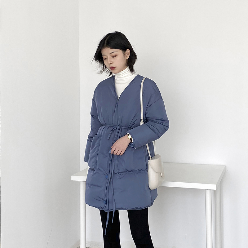 CHICVEN 90 white duck suede temperament removable surrounding neck collar closeted waist lacing down clothes woman mid-length version coat winter